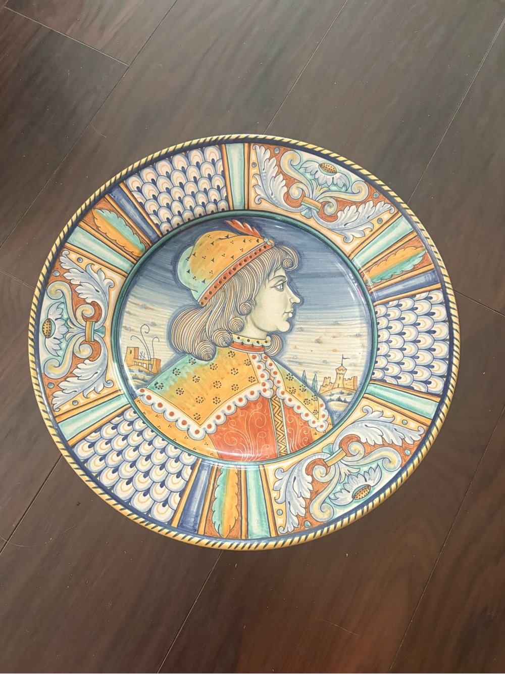Vintage Deruta Italy Hand-Painted Renaissance Portrait Wall Charger 16.5”